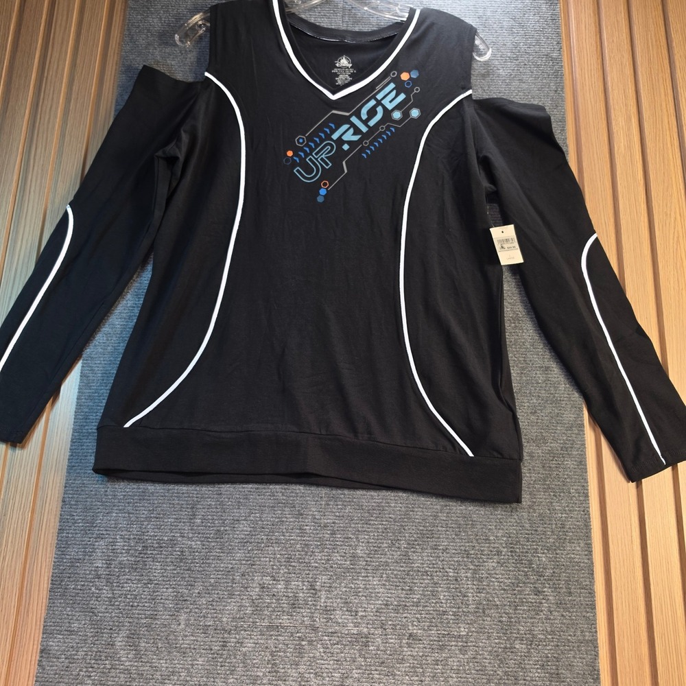 Disney TRON Lightcycle Run Women Large Black NEW Cold Shoulder Uprise Top